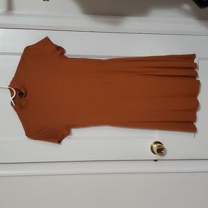 Mustard Orange Brown Caramel Bodycon Dress Bottom Flares sz M